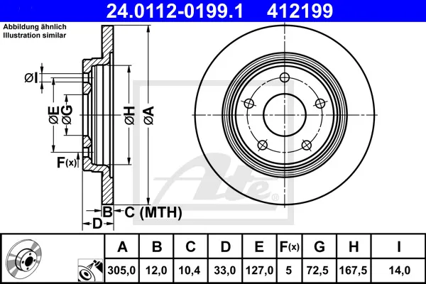 Subito Disponibile ATE 24.0112-0199.1 - 2x disco freno asse posteriore completo ATP Autoricambi