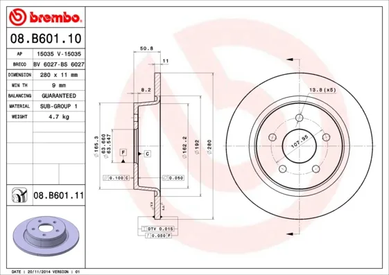 BREMBO 08.B601.11 - 2x disco freno asse posteriore completo ATP Autoricambi Più Venduto