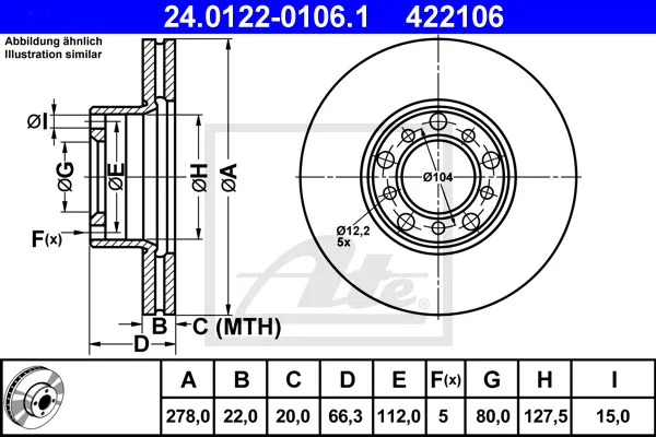 ATE 24.0122-0106.1 - 2x disco freno ATP Autoricambi Reso Gratuito
