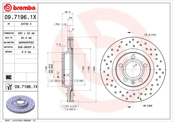 Offerta BREMBO 09.7196.1X - 2x disco freno ATP Autoricambi