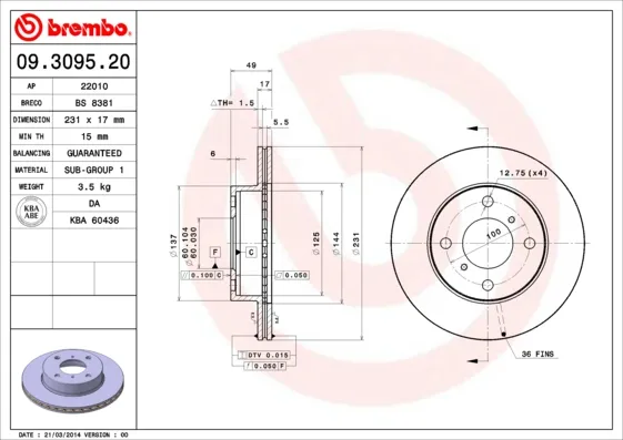 Ultime Pezzi BREMBO 09.3095.20 - 2x disco freno ATP Autoricambi