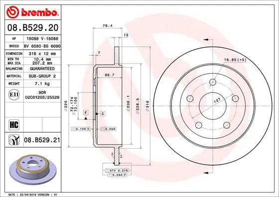 BREMBO 08.B529.21 - 2x disco freno ATP Autoricambi A Buon Prezzo