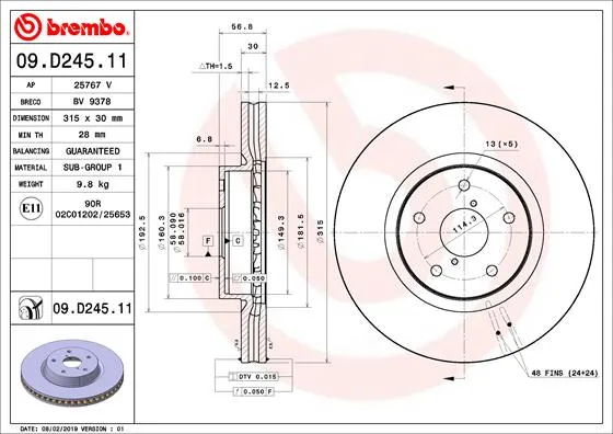 Bestseller BREMBO 09.D245.11 - 2x disco freno ATP Autoricambi