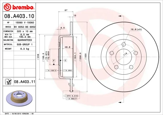 BREMBO 08.A403.11 - 2x disco freno ATP Autoricambi Super Prezzo