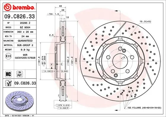 Bestseller BREMBO 09.C826.33 - 2x disco freno ATP Autoricambi