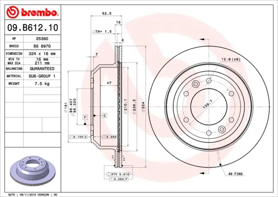 Acquista Ora BREMBO 09.B612.10 - 2x disco freno ATP Autoricambi