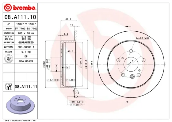 Offerta BREMBO 08.A111.11 - 2x disco freno ATP Autoricambi