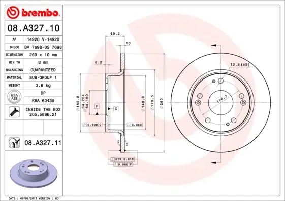 BREMBO 08.A327.11 - 2x disco freno ATP Autoricambi A Buon Prezzo