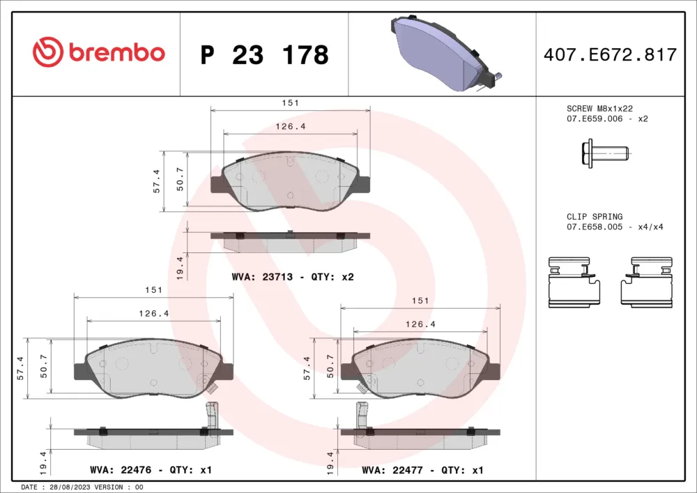 Affare BREMBO P 23 178 - Kit pastiglie freno, Freno a disco ATP Autoricambi