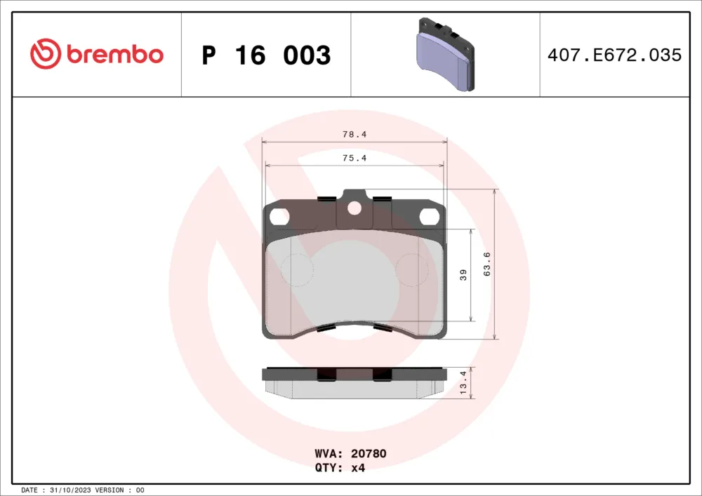 BREMBO P 16 003 - Kit pastiglie freno, Freno a disco ATP Autoricambi Non Perdere