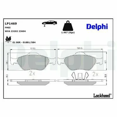 Spedizione Espresso DELPHI LP1469 Kit Pastiglie Freno, Freno a Disco