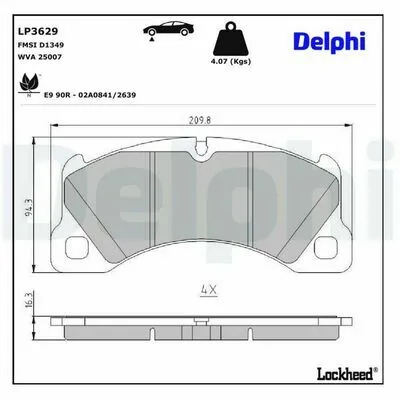 DELPHI LP3629 Kit Pastiglie Freno, Freno a Disco Offerta Lampo