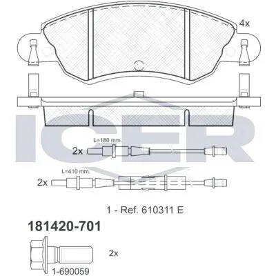 ICER 181420-701 Kit Pastiglie Freno, Freno a Disco Economico