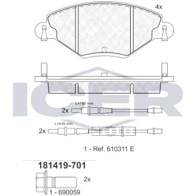 Novità ICER 181419-701 Kit Pastiglie Freno, Freno a Disco